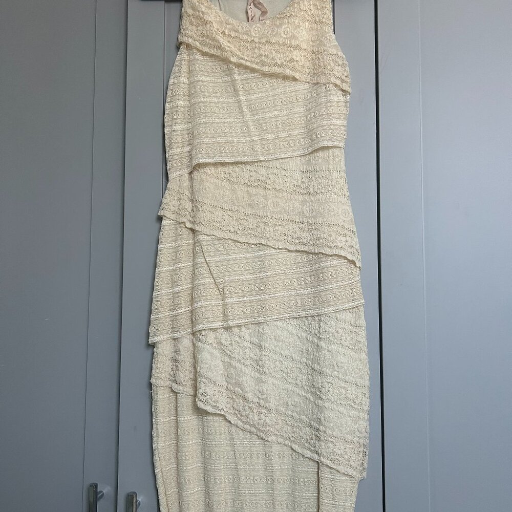 Anthropologie Creme Antique Overlay Midi Dress